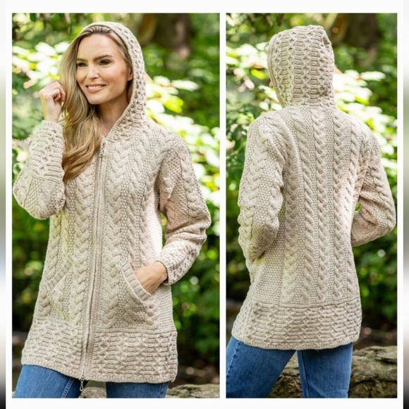Aran Crafts Cream Merino Wool Cardigan Size XS - Picture 3 of 10